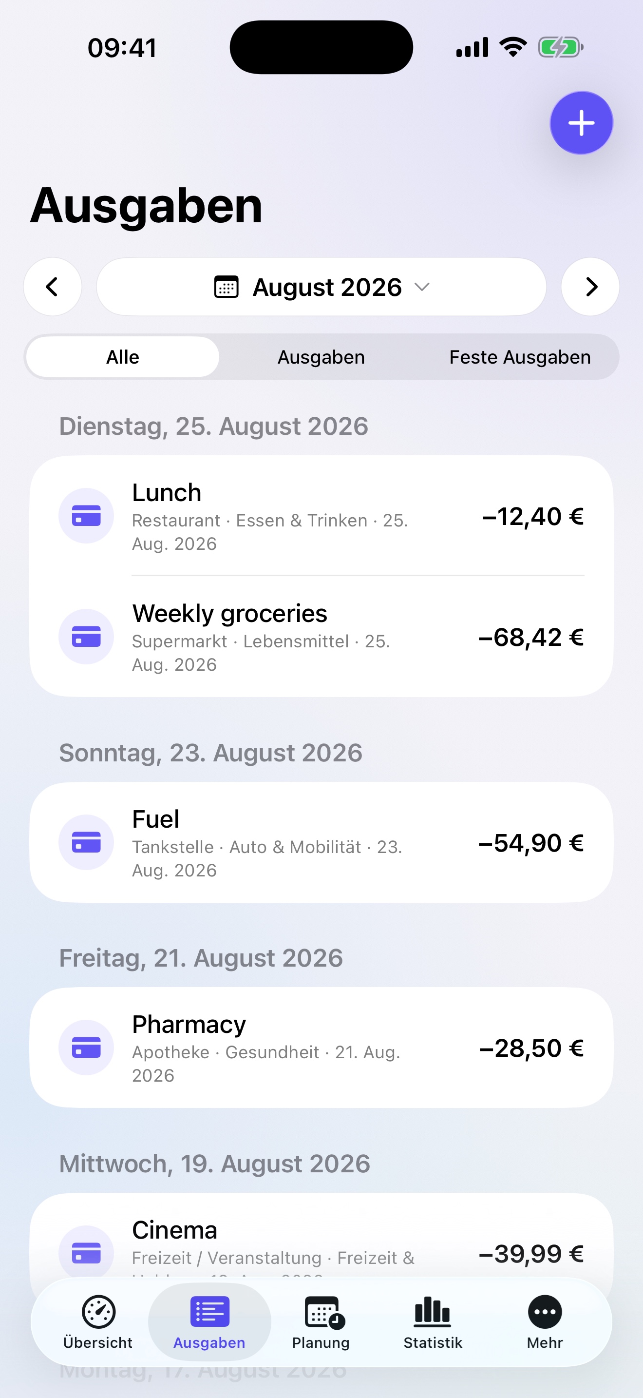 Authentische Ausgabenliste der DailyLimit App